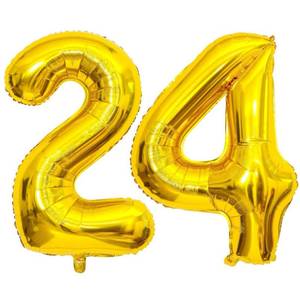 lot 14206 image: Gold 24 Number Balloons, 40 Inch Giant Number 24 Balloons Foil Mylar Helium Gold Number Balloons for 24th Birthday Party Supplies Anniversary Event Celebration Decorations