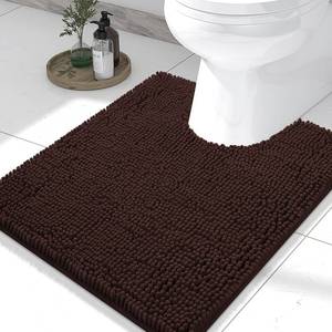 lot 14211 image: Smiry Luxury Chenille Toilet Rugs U-Shaped 24x20, Soft Absorbent Non-Slip Contour Bathroom Rugs for Toilet, Machine Washable Contoured Bath Mats, Brown