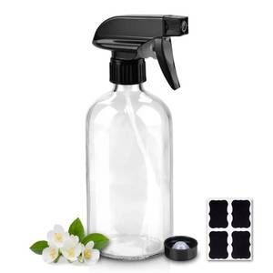 lot 14219 image: Worldgsb Glass Spray Bottles, 16oz Refillable Containers, Empty Boston Round Bottles with Labels and Adjustable Nozzle for Cleaning, Gardening, Aromatherapy, Pets, Plant, Hair -Clear (1 Pack)