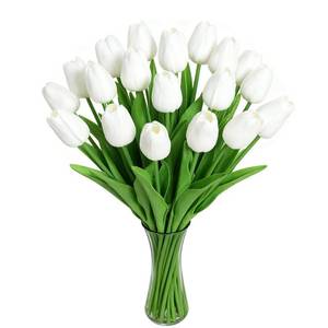 lot 14249 image: SHUERIET Artificial Tulips Flowers 20 Pcs, 13.5 Inch Real Touch PU Fake Tulips for Wedding Centerpiece, Spring Home Decoration, Easter, White Faux Floral Stems for Vase Table Decor