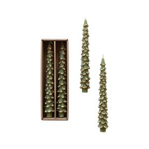 lot 14258 image: Creative Co-Op Golden-Tipped Elegance Tree Shaped Taper Candles, Evergreen, Set of 2
