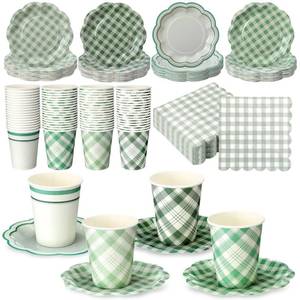 lot 14265 image: Yungyan 108 Pcs 36 Guests Sage Green Gingham Party Supplies 6 Inch Plaid Paper Plates and 9 oz Cups and Napkins Tableware Set for Birthday Bridal Shower BBQ Picnic Party Supplies Decoration