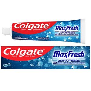 lot 14268 image: Colgate Max Fresh with Whitening Toothpaste with Mini Breath Strips  Cool Mint Toothpaste for Bad Breath  6.3 Oz Tube