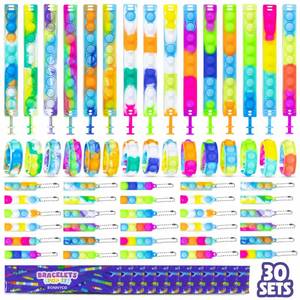 lot 14279 image: BONNYCO Pop It Bracelets and Keychains Pack 30 Kids Party Favors. Goodie Bags Stuffers for Kids, Fidget Toys Pop Its Bulk. Return Gifts for Birthday Party, Goody Bag Stuffers, Pinata, Classroom Prizes