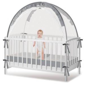 lot 14291 image: Crib Tent - Crib Net to Keep Baby in, Stop Baby from Climbing Out of Crib, Pop Up Baby Crib Tent with Double Zip Strong Rods and Breathable Net Clear Visibility Easy to Install (Grey, Large)