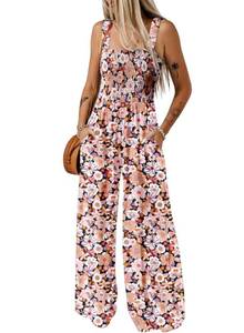 lot 14293 image: Happy Sailed Overalls for Women Floral Print Sleeveless Jumpsuit One Piece Jumpsuits Wide Leg Long Pant Rompers Boho Casual Summer Outfits Black Small