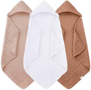 lot 14300 image: Sunny zzzZZ Muslin Hooded Baby Bath Towels - 3 Pack 100percent Cotton Soft Low-Saturation Pastel Towels Including Classic White for Newborns, Infants, Toddlers - 32x32 Inch - Deep Navy and White