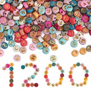 lot 14313 image: Gionlion 1200Pcs Colorful Round 4x7mm Letter Beads for Bracelet Making, Acrylic Alphabet Beads for Jewelry Making, DIY Friendship Bracelets with Gold Letters on Colorful Beads