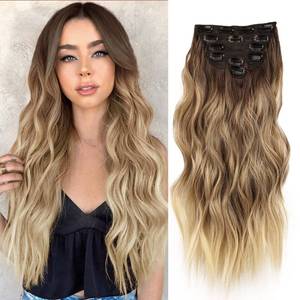 lot 14319 image: NAYOO Clip in Hair Extensions for Women 20 Inch Long Wavy Curly Ombre Brown to Blonde Hairpieces Full Head Synthetic Hair Hairpieces(6PCS,Ombre Brown to Blonde)