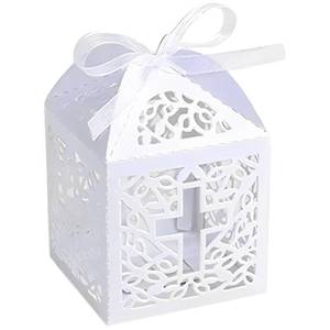 lot 14326 image: KAZIPA 50PCS Baptism Favor Boxes, 2.2ftftx2.2ftftx2.2ftftLaser Cut Favor Boxes with 50 Ribbons for Baby Shower Favors Baptism Decorations First Communion Party (White)