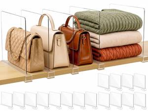 lot 19234 image: SortNStore Shelf Dividers Purse Organizer for Closet 16-Pack Acrylic Bag Storage Organizer for Handbags, Clutches, Clothes, Sweater, Towel on Wood Shelves