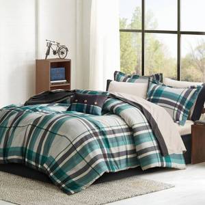 lot 19246 image: Intelligent Design Robbie 9-Piece Twin Comforter Set � Lightweight All-Season Plaid Bedding, TealBlack, Cozy Bed-in-a-Bag with Matching Shams and Decorative Pillow, Modern Casual Style