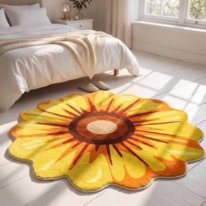 lot 19248 image: Klyyo Clyro Sunflower Area Rug 5 x 5 ft Extra Large Fluffy Floral Mat Farmhouse Yellow Petal Round Bedroom Carpet Summer Non-Slip Decorative Mats for Kitchen Bedroom Living Room Indoor Outdoor