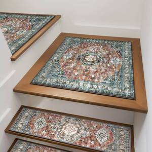 lot 19254 image: OJIA Non-Slip Stair Treads Matching Mat for Wooden Steps, Square Rubber Backing Anti-Slip Stair Carpet Landing Mat Stair Rugs 31x31 inch Carpet for Stairs, Red