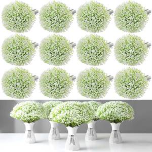 lot 19266 image: Leinuosen 288 Pcs Babys Breath Artificial Flowers with 12 Pcs White Rattan Vase, Gypsophila Artificial Flowers Bulk Flower Vase Basket for Wedding Party Home Garden Table Decoration
