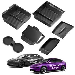 lot 19267 image: TSLDRV 8PCS Center Console Organizer for Tesla Model Y Juniper Accessories 2026 2025 and for Tesla Model 3 Accessories 2024-2026 Slide Smoothly and US Patent Charging Pad Sunglasses Cup Holder Black