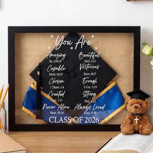 lot 19272 image: Wenqik Christian Graduation Shadow Box 12.6 x 16.54 Inch Graduation Party Decoration Inspirational Bible Verse Shadow Box Frame for Class of 2026 Wooden Display Case with Stick Pins Gift Black Frame