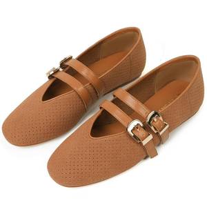 lot 19275 image: GOUPSKY BrownMesh Mary Jane Shoes for Women Mesh Ballet Flats with Adjustable Double Buckle Strap Comfortable Slip On Dress Shoes for Daily Size 9
