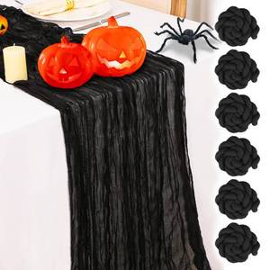 lot 19279 image: Nialnant 6 Pack Halloween Table Runner, Black Cheesecloth Table Runner 35 x 120 Inches, Sheer Black Runners for Tables, Halloween Table Decoration