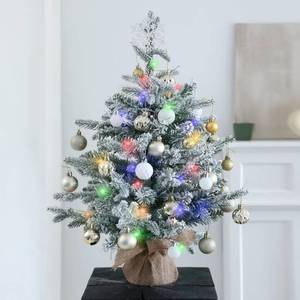 lot 19281 image: HipTree 2ft Snow Flocked Prelit Small Christmas Tree Decorations with 35 Dual-Color LED Lights, Lighted Mini White Xmas Tree Artificial for Tabletop Mantle with 157 Tips, Burlap Base,Battery-Operated