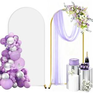 lot 19295 image: Metal Arch Backdrop Stand and Cover Set 6 ft, Wedding Arch Stand with White Cover for Party, Birthday, Wedding, Bridal Shower, Baby Shower (White, 6 ft)