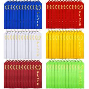 lot 20108 image: Kenning 90 Pcs Swimming Gymnastics Track Award Ribbon Award Ribbons 1st to 6th Place Flat Carded Set First Place Prizes with Card and Rope Award Ribbon Organizer Contest Award Ribbons, 6 Color