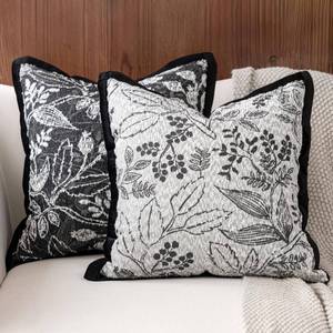 lot 20126 image: DWR Pack of 2 Decorative Throw Pillow Covers 18x18 � One Black and One White, Textured Woven Botanical Pattern Pillowcase with Handcrafted Look, Farmhouse Boho Accents for Couch or Bed