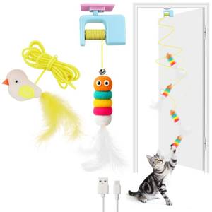 lot 20142 image: AIERSA Interactive Cat Toys for Indoor Cats,Automatic Cat Hanging Toys for Bored Indoor Adult Cats, Caterpillar and Flying Bird Toy for Door Frame, Self-Play Pet Chase Toy-Blue