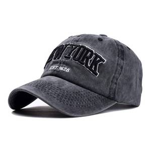 lot 20167 image: Baseball Hat New-York Distressed-Adjustable-Strapback - Washed Twill Dad Hat Unisex Black
