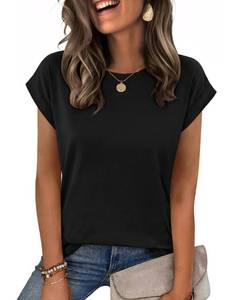 lot 20174 image: Zeagoo Womens Tops Summer Casual Cap Sleeve Tshirts Shirts Business Dressy Spring Fashion Outfits Trendy Clothes Black Large