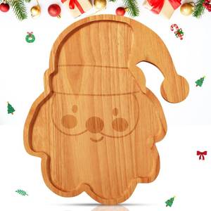 lot 20182 image: Bokon 12in Santa Claus Christmas Charcuterie Board Wooden Cutting Board Xmas Serving Platter Tray Cookie Plate for Cheese Bread Dessert Fruit, Gift for Christmas Party Holiday Decoration(Rubber Wood)