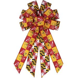 lot 20190 image: YKW Maryland Flag Large Decorative Bow, 11.42inx20.87in for Holiday Door Wreath, Wired Edge Indoor Outdoor Home Fireplace Mantle Christmas Party Seasonal Gift Decoration