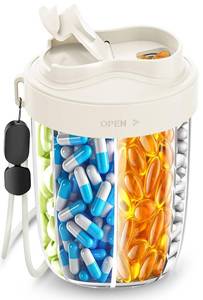 lot 20194 image: Pill Dispenser with 7 Large Compartments - Portable Pill Organizer for Travel, Anti-Mix Design and Wide Opening Design, Easy Access to Vitamin Dispenser, Includes 20 Blank Stickers (White)