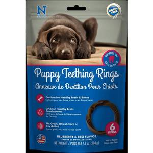 lot 20195 image: N-Bone Puppy Teething Rings Barbecue Flavor Grain-Free Rawhide Alternatives and Dental and Hard Chews Dog Treats - 7.2oz