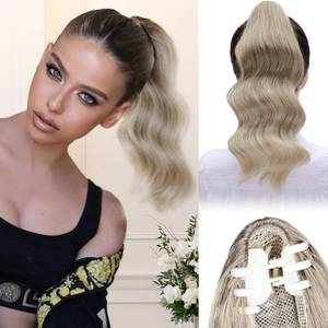 lot 20200 image: HSLHDI Claw Clip Ponytail Extension,14 Inch Ash Blonde Curly Wavy Ponytail Claw Clip in Hair Extension for Women Fluffy Natural Looking Synthetic Hairpiece for Daily Use(14 Inch,Ash Blonde)