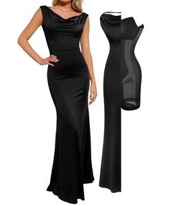 lot 20207 image: Popilush Women Shapewear Maxi Dress Sleeveless Long Formal Cocktail Party Elegant Bodycon Dresses Built-in Bra Black (XL)