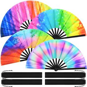 lot 20219 image: Blulu 4 Pcs 13 Inch Large Folding Hand Fans Bulk Giant Clapping Popping Rave Fans Foldable for Line Dancing Festival Party Decoration(Gardient Color,Classic Style)