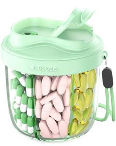 lot 20220 image: Cute Pill Organizer,Pill Dispenser with 7 Large Compartments,Portable Pill Bottle Box with Wide Opening for Easy Use, Anti-Mix Pills Organizer for Travel,Includes 20 Pcs Sticky LabelsGreen