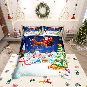 lot 20223 image: Manfei Christmas Duvet Cover Set Full Size, Snowman Xmas Tree Santa Claus Bedding Set 3pcs, Reversible Winter Snow Cabin Holiday New Year Quilt Cover with Zipper Closure, 2 Pillowcases, No Comforter