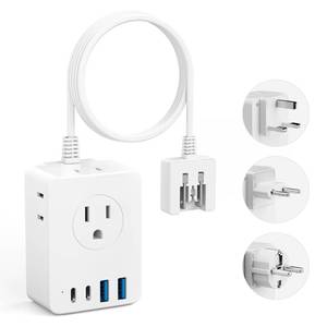 lot 20234 image: Kakyanill European Travel Plug Adapter, 5ft Detachable Extension Cord with Type CGEF Plug Kit, 4 AC Outlets, 4 USB Ports (2 USB C), UK Germay France Greece Travel Plug Adapter