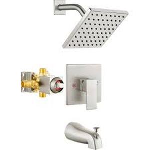 lot 13179 image: Heyalan Shower Faucet Set with Tub Spout, Bathtub and Shower Trim Kit with Valve, Single Handle Bathroom Shower Faucet Set 6 Inch Square Rainfall Shower Head, Polished Chrome