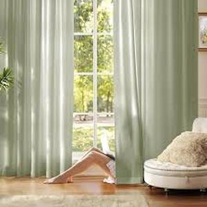 lot 20169 image: Sage Green Sheer Curtain Panels (Approx 80inx40in)