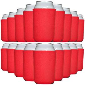lot 1242 image: TahoeBay Bulk Blank Beer Can Cooler Sleeves (50-Pack) Sublimation Blanks for Vinyl Plain Soft Foam Can Sleeves Coolers for Soda Cans and Bottles Black, White, Assorted Solid Color (Red)
