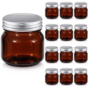 lot 1249 image: Gueevin 12 Pcs Amber Mason Jars 8 oz Regular Mouth Canning Jars Vintage Small Glass Jar Colored Spice Bottles with Airtight Lids and Bands for Kitchen Pickling Honey Wedding Supplies Shower Favors