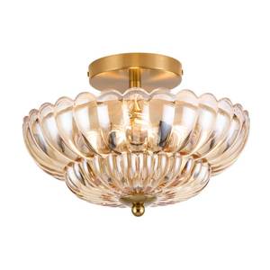 lot 1264 image: puncoll 11.8 inch Semi Flush Mount Ceiling Light, 3-Light Close to Ceiling Light Fixtures with Flower Glass, Vintage Ceiling Lights for Hallway Living Room Kitchen Bedroom Bathroom, Amber