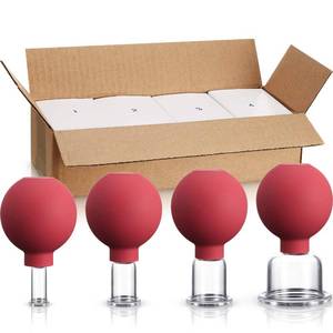 lot 2265 image: BBTO 4 Pieces Glass Cupping Set Glass Silicone Cupping Cups Massage Vacuum Suction Cupping Cups for Body Face Leg Arm Back Shoulder Muscle and Joint Pain (Red)