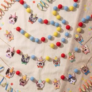 lot 2274 image: Frienda 3 Pcs Cat Party Decor Multicolor Felt Ball Garland Pom Pom Banner Carnival Themed Felt Ball Decoration for Backdrop Birthday Luau Mexican Tropical Party Christmas Decoration