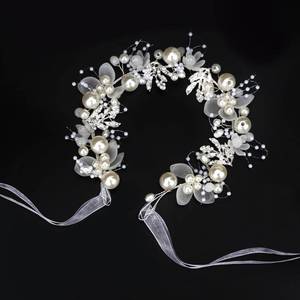 lot 2279 image: Semato Flower Girl Headpiece for First Communion Headpiece Princess Tiara Crown with Rhinestone and Pearl Headband Floral Wedding Prom for Girls and Women (Silver)
