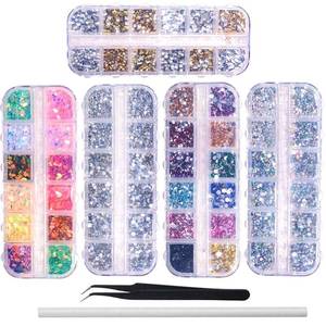 lot 2282 image: 6400pcs Nail Art Rhinestones, Nail Crystal Gems Nail Diamonds, Gold Silver Nail Studs Colorful Nail Sequins and Rhinestones for Nails Kit with Tweezers and Wax Pen for Nail Art Supplies Accessories