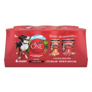 lot 2288 image: Purina ONE Natural Pat Classic Ground Entre Variety Pack Rice, Chicken and Beef Flavor Wet Dog Food - 13oz6ct